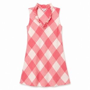 Cottagecore Pink Gingham 100% Linen Dress Women Size Large Coquette Parisian